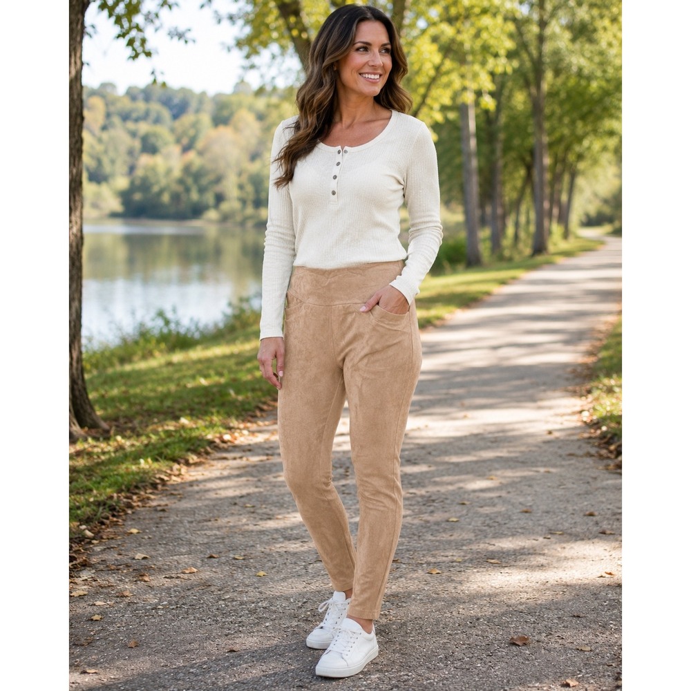 White Birch Womens XL Camel Tan Faux Suede Leggings Stretch Pull On Boho Pants